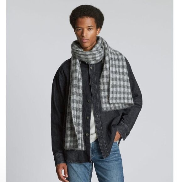NWT Everlane Unisex The Alpaca Patterned Scarf Gray Buffalo Check One Size - Picture 1 of 12